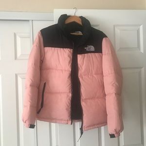 Pink black north face jacket